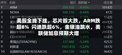 美股全线下挫，芯片股大跌，ARM跌超8%  闪迪跌超6%	，金银油跳水，美联储加息预期大增-第3张图片