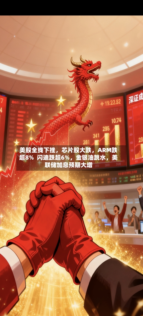 美股全线下挫，芯片股大跌	，ARM跌超8%  闪迪跌超6%，金银油跳水，美联储加息预期大增-第2张图片
